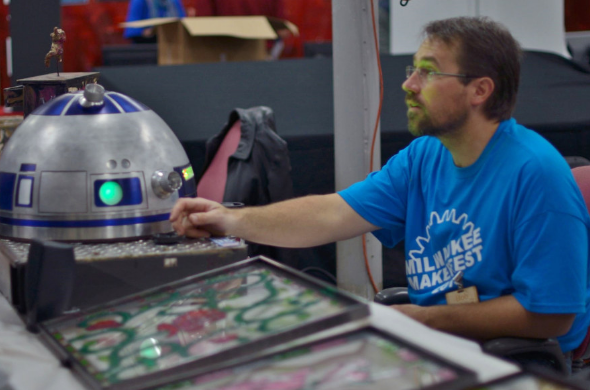 A friendly robot at last year’s Maker Faire in Milwaukee...