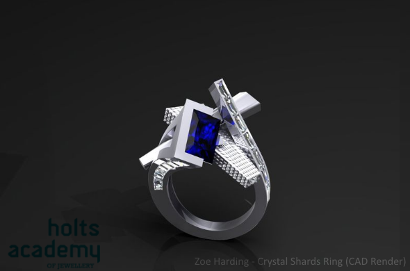 Holts student Zoe Harding designed this Crystal Shards Ring. This is a CAD Render.