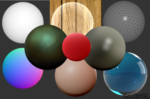 A screenshot of some of the shaders from Sculpt GL, a software by University of Montréal's Stephane Ginier.