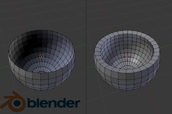 Blender 3D Sculpting Example: Solidify of a half sphere becoming a solid shape. Wall thickness was added to a piece with no wall thickness.