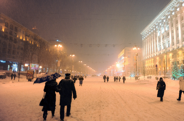 Picture of Kiev in the winter, covered entirely in snow.