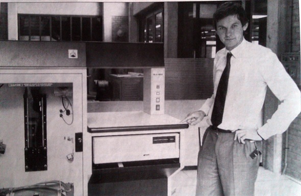 Fried Vancraen, CEO of Materialise with one of the earliest 3D printers.