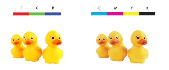 The different color models of RGB screens and CMYK printers. Image from tecnoarena.net.