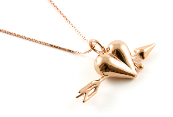 Arrow Heart Pendant by JWEEL in Red Gold Plated Brass