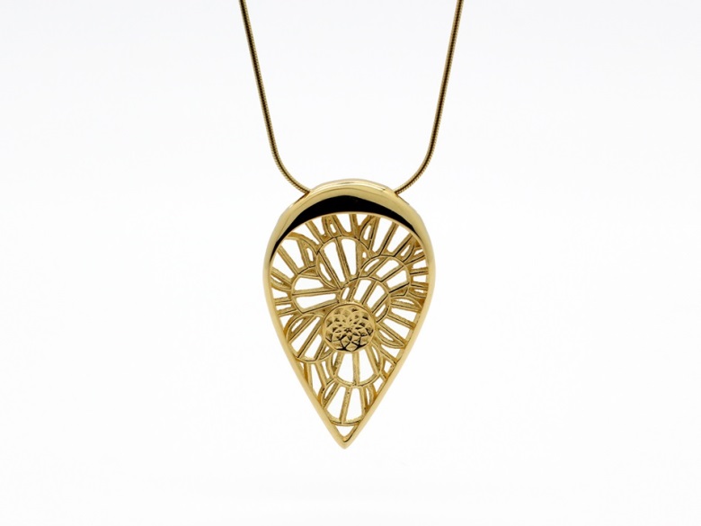 Circles in Teardrop Necklace by Desmond Chan, Art Nouveau Jewelry, Vulcan Jewelry