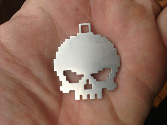 3D printed Minecraft model in silver.