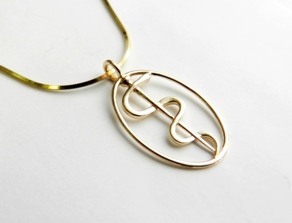 Rod of Asclepius Pendant Mini by Marcus Ritland, Yellow Gold