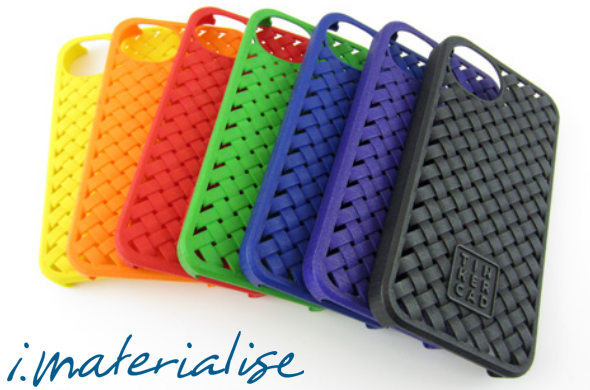 3D printed polyamide: dyed and colored polyamide plastic as used in a phone case.