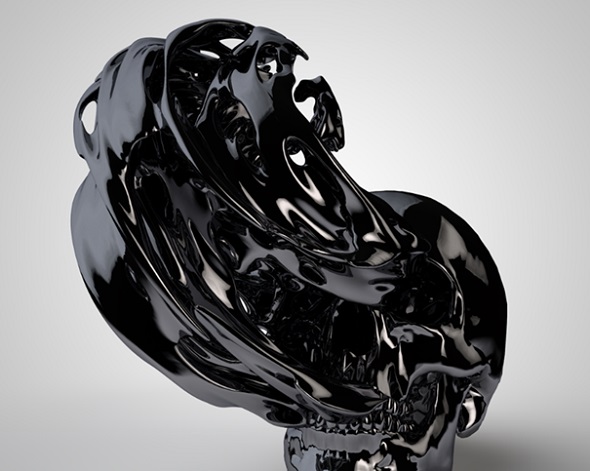 “Entangled, Always, Forever, Everywhere" – one of Frederik’s 3D Printed distorted skulls.