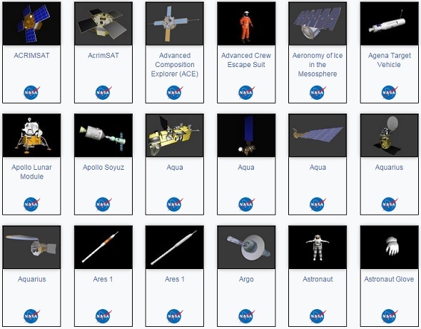 Screenshot of the NASA 3D Resources database of 3D models (image credit: NASA)