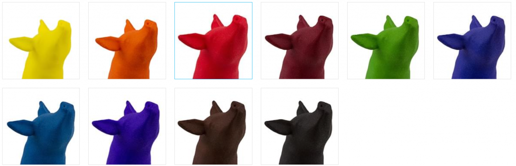 Various Polyamide (SLS) 3D prints with the dyed finish
