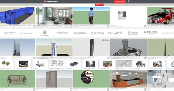 Modelos 3D geométricos podem ser baixados no Armazém 3D do SketchUp.
