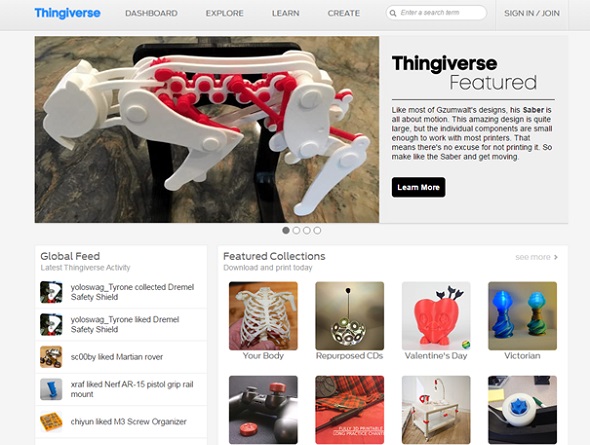 Um dos lugares mais populares para obter modelos 3D: Thingiverse.