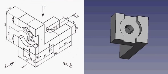 Typical workflow in FreeCAD: From a rough sketch to a precise 3D model.