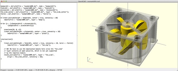 A screenshot of free 3D modeling software, OpenSCAD.