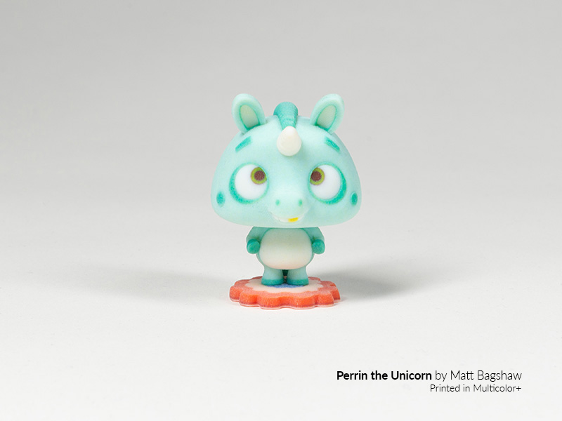 3d-printed multicolor+ unicorn cartoon figurine