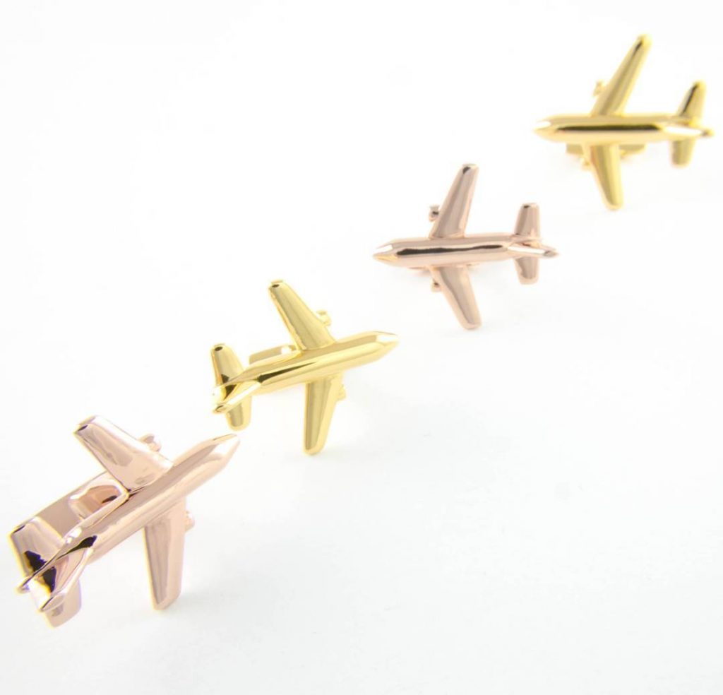 3D-printed cufflinks in the shape of airplanes