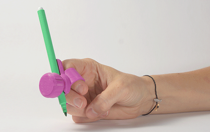 Glifo can be custom-made using 3D-printing to help people with disabilities write and draw easier. Image credit: OpenDot