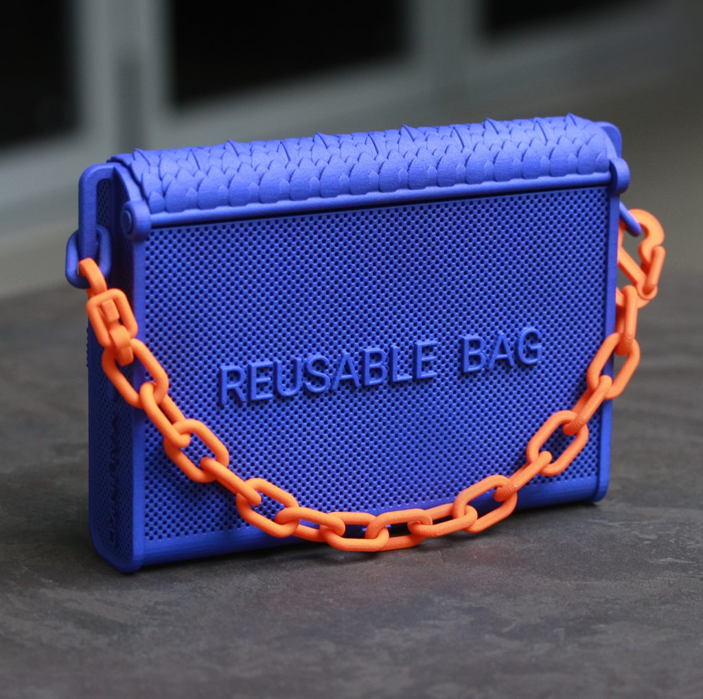 3D-printed nylon geometrical purse in vivid colours 