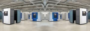 A panoramic image of the industrial FDM machines at Materialise.