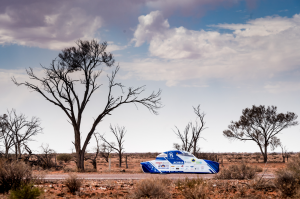 Solar car race in the desert