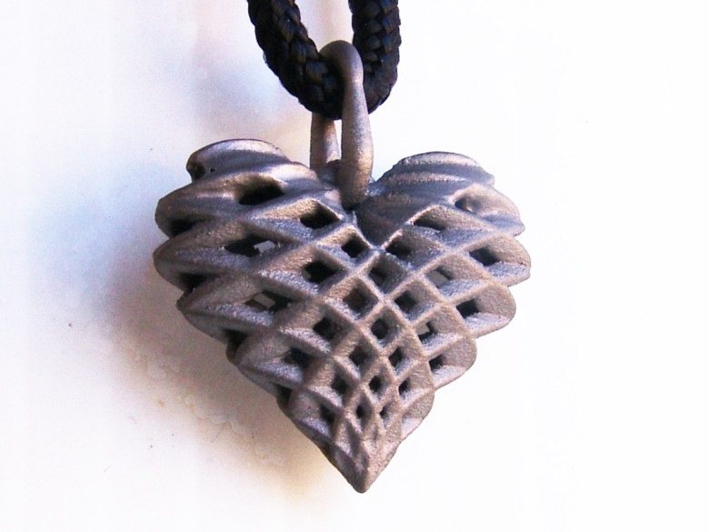 Heart Printed in Titanium shown with cord
