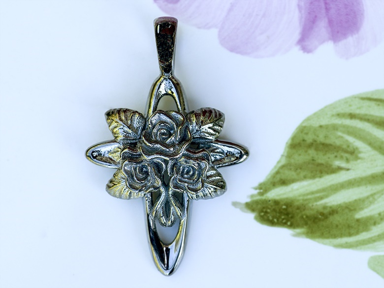 Photo of Rose Cross in Brass, black color plated.
