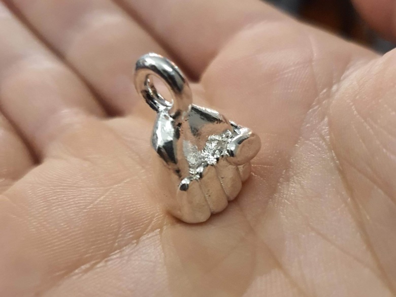 3D printed hand in Sterling Silver